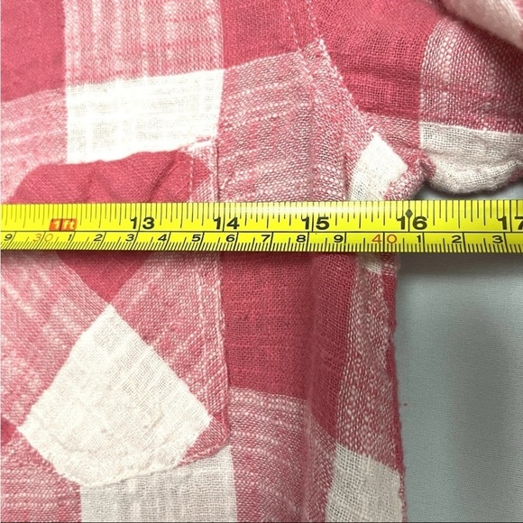 Cloth & Stone Top Sz XS Pink White Check Gingham Button Back Linen Blend Cottage - Picture 13 of 13